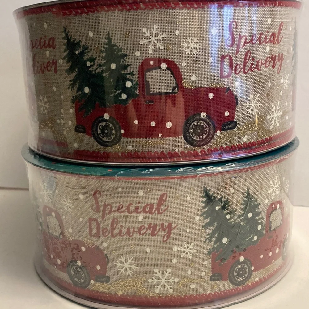 Wired Ribbon Christmas Tree Red Truck Snowflake 2.5
